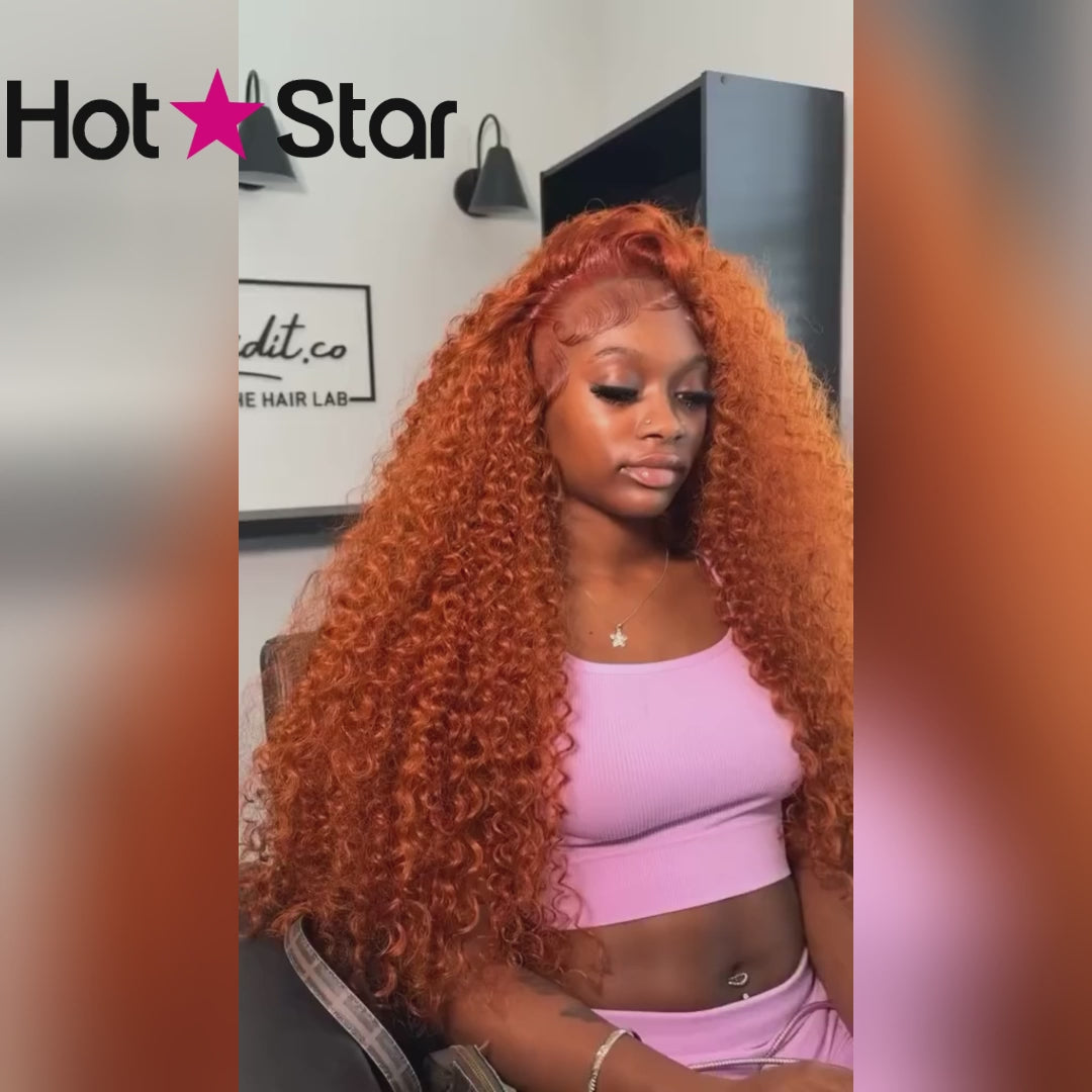 Hot Star Ginger Orange Colored 5x5 13x6 Lace Front Closure Wig 6x5 Glueless Ready To Go Curly Human Hair Wigs