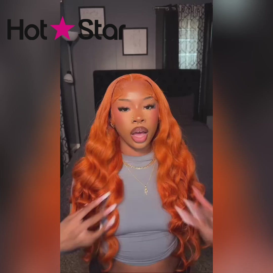 Super Deal ! Hot Star Ginger Orange Colored 13x6 Lace Front Human Hair Wigs