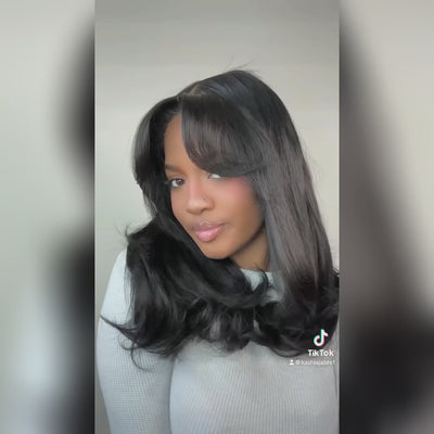 Hot Star 250% Density Double Drawn Curtain Bangs And Layered Cut Design Glueless Lace Wig