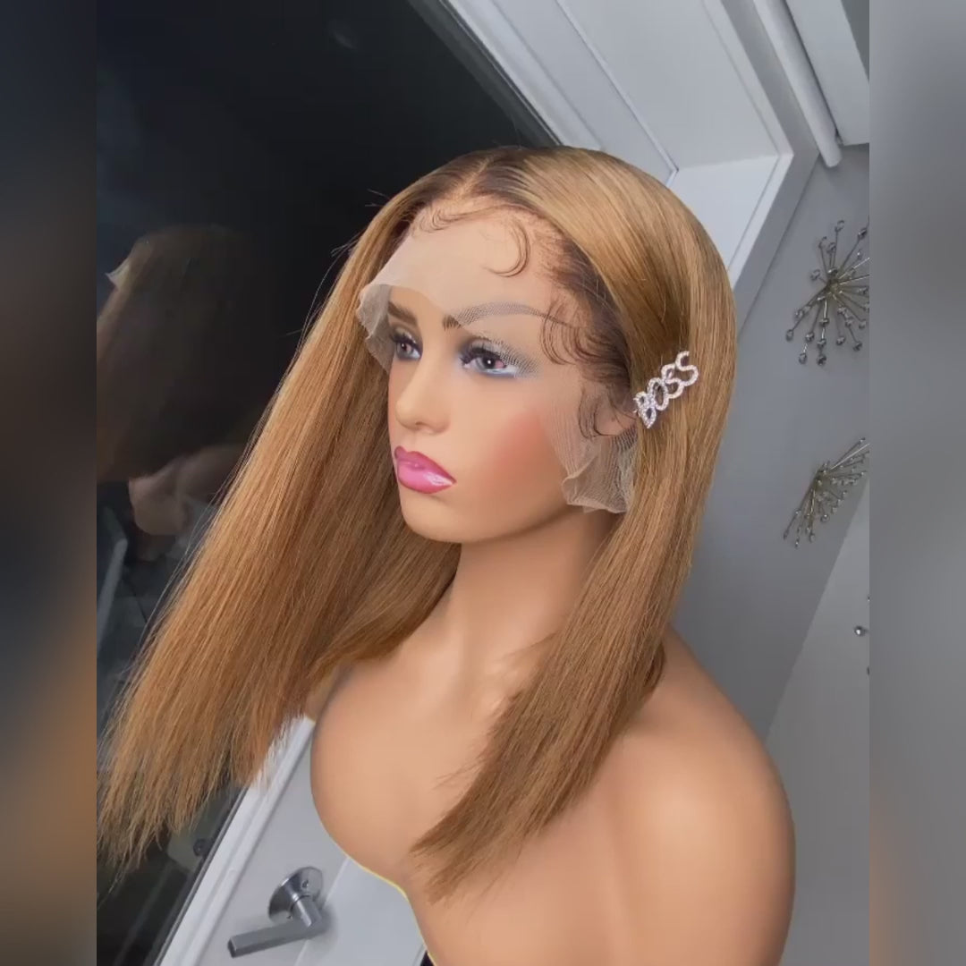 Hot Star 210% Density Ombre Honey Blonde Short Bob 6x5 Glueless 13x6 Lace Front Human Hair Wigs