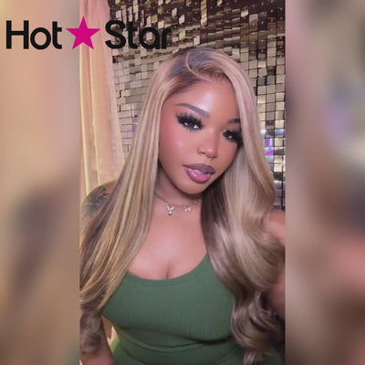 Hot Star 250% Density Customized Cool Platinum with Mushroom Brown Lowlights 13x6 Lace Front Human Hair Wigs