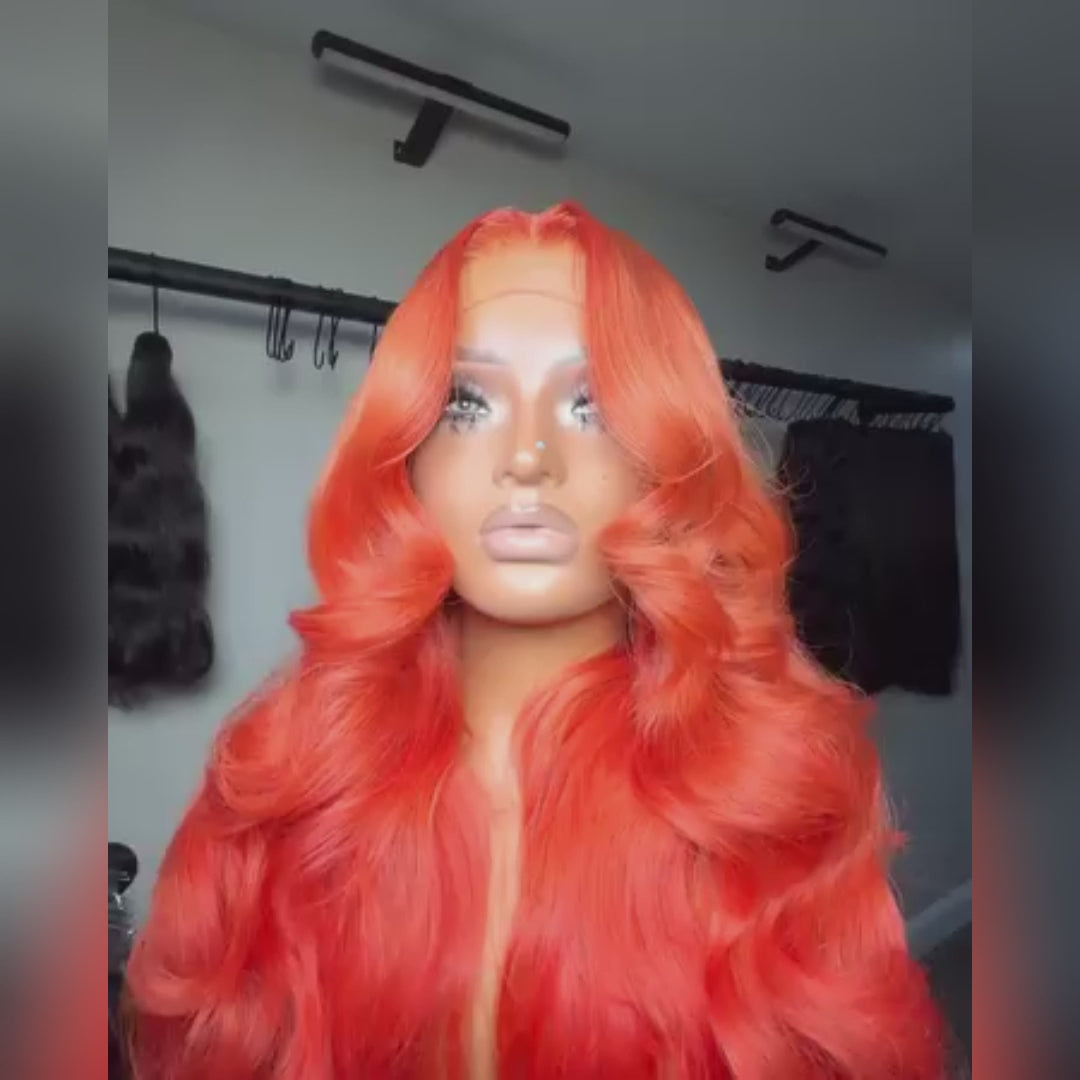 Hot Star 250% Density Bright Orange Red Colored 13x6 Lace Front Human Hair Wigs