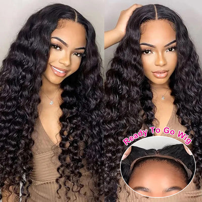 Hot Star 180% Density 4x6 Lace Closure Glueless Deep Wave Ready To Go Human Hair Wigs