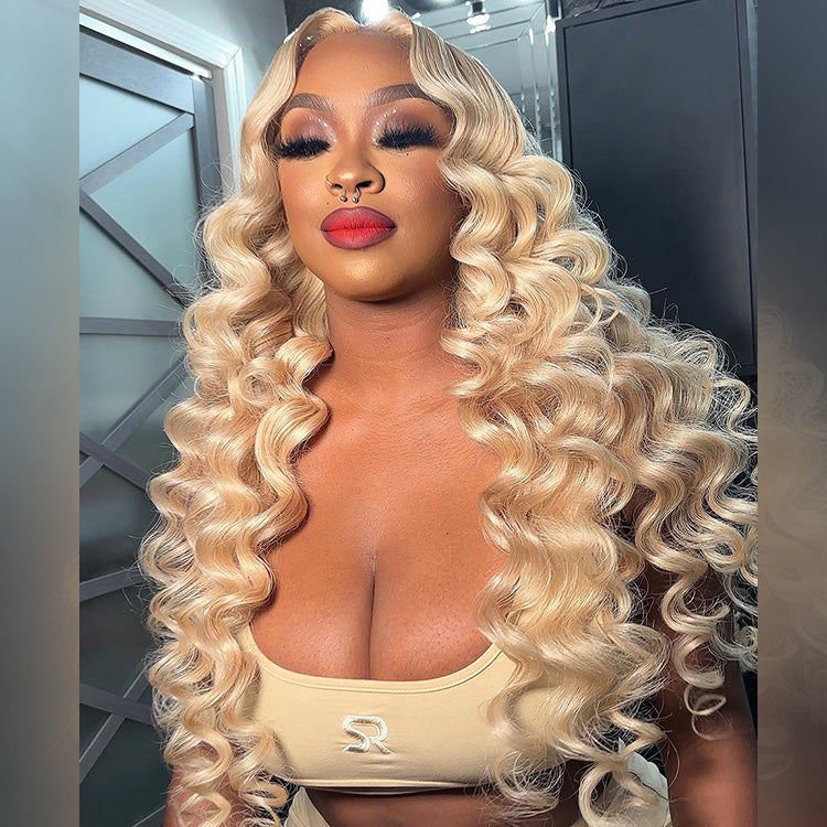 Hot Star Top 10A Retro Curl Blonde 250% Density 13x6 Lace Human Hair Wigs