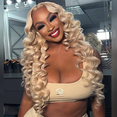 Hot Star Top 10A Retro Curl Blonde 250% Density 13x6 Lace Human Hair Wigs