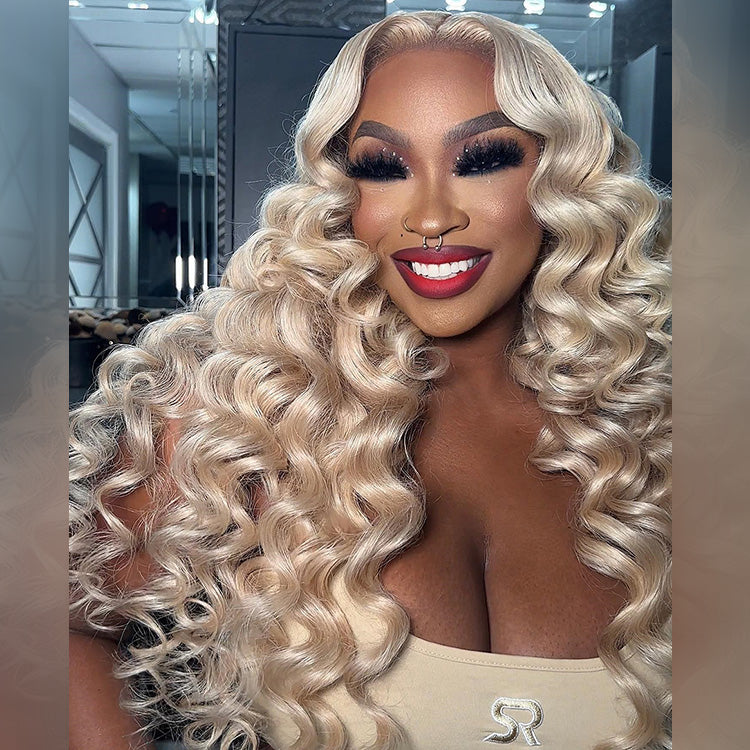 Hot Star Top 10A Retro Curl Blonde 250% Density 13x6 Lace Human Hair Wigs