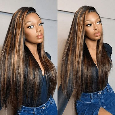 Hot Star Highlight 1B/30# Colored 180% Density Undetectable HD 5x5 13x4 Full Lace Frontal Closure Straight Human Hair Wigs