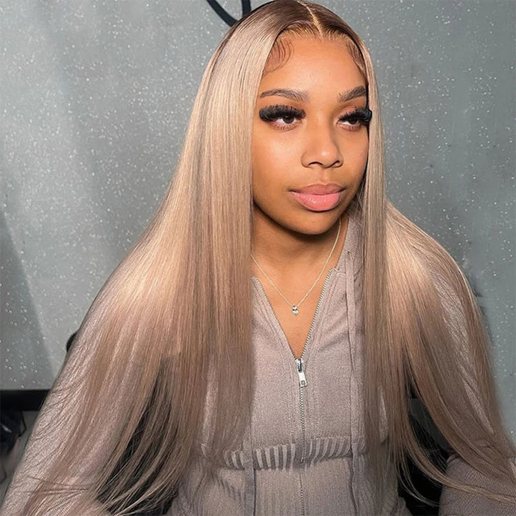 Hot Star Top 10A 250% Density Ash Blonde Colored 13x6 Lace Front Human Hair Wigs With Dark Roots