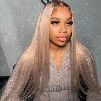 Hot Star Top 10A 250% Density Ash Blonde Colored 13x6 Lace Front Human Hair Wigs With Dark Roots