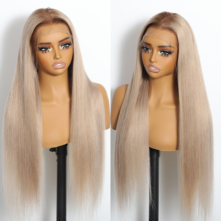 Hot Star Top 10A 250% Density Ash Blonde Colored 13x6 Lace Front Human Hair Wigs With Dark Roots