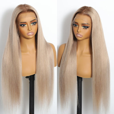 Hot Star Top 10A 250% Density Ash Blonde Colored 13x6 Lace Front Human Hair Wigs With Dark Roots