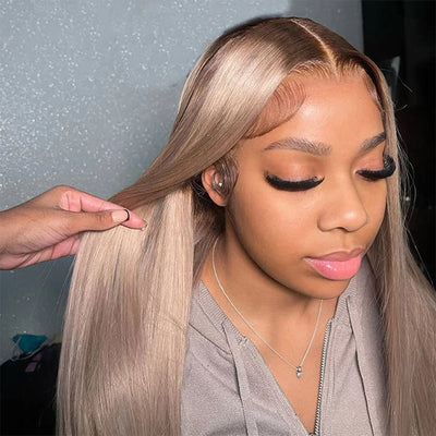 Hot Star Top 10A 250% Density Ash Blonde Colored 13x6 Lace Front Human Hair Wigs With Dark Roots