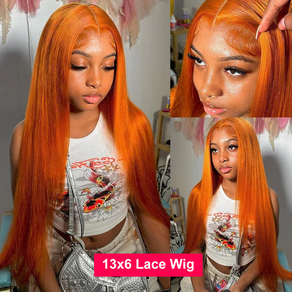 BOGO DEAL ! Hot Star Ginger Orange Colored 13x6 Lace Front Human Hair Wigs