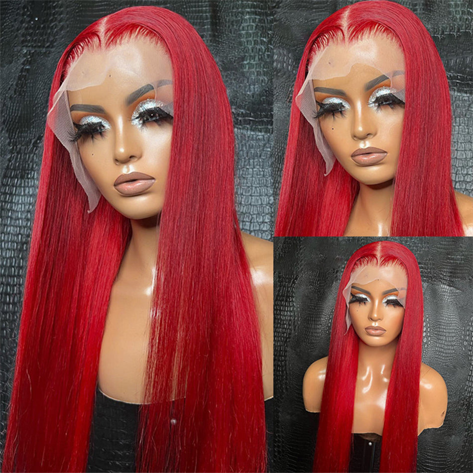 SUPER DEAL ! Ekane Pick Hot Star Red Colored Transparent HD 13x4 Lace Front Human Hair Wigs
