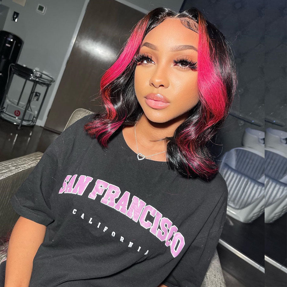 Hot Star Stunk Strip Rose Pink Colored 6x5 Glueless 13x6 Lace Front Human Hair Wigs