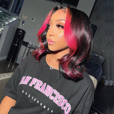 Hot Star Stunk Strip Rose Pink Colored 6x5 Glueless 13x6 Lace Front Human Hair Wigs
