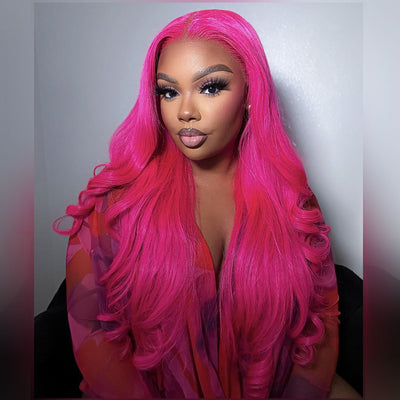 Hot Star 250% Density Special Customized Rose Red Colored HD Transparent 13x6 Lace Front Human Hair Wigs