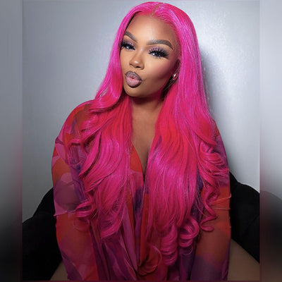 Hot Star 250% Density Special Customized Rose Red Colored HD Transparent 13x6 Lace Front Human Hair Wigs