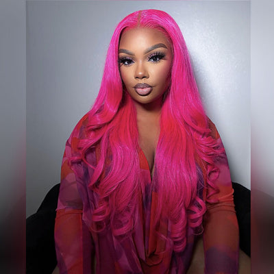 Hot Star 250% Density Special Customized Rose Red Colored HD Transparent 13x6 Lace Front Human Hair Wigs
