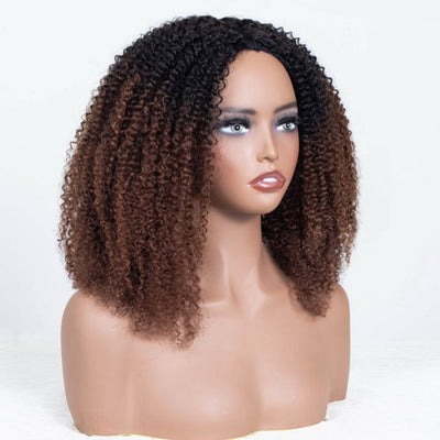 Hot Star Natural Curly Ombre Brown Colored Seamless V-Part Wig