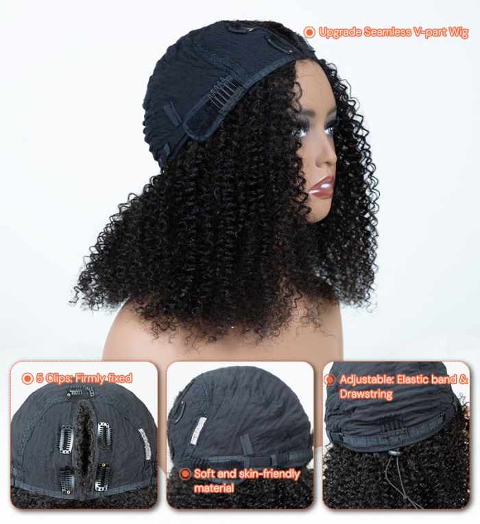 Hot Star Natural Curly Highlight Brown Colored Seamless V-Part Wig