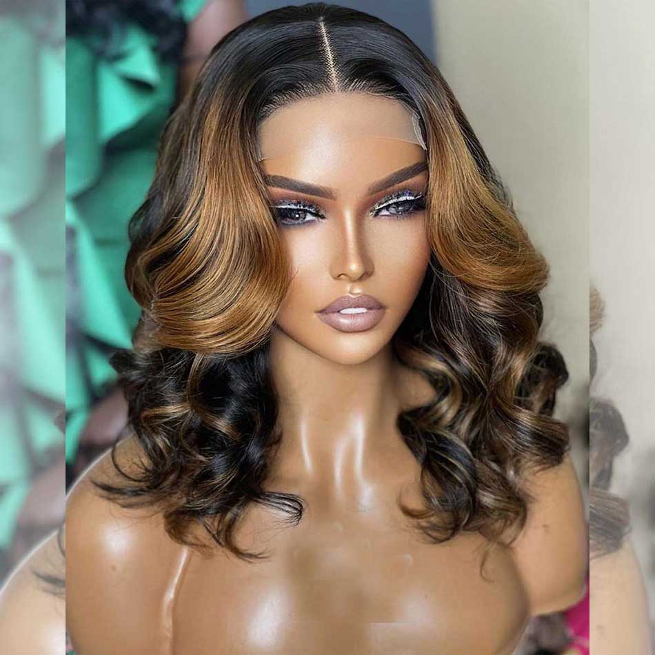 Hot Star Hairstylist Works 14 Inch Elegnt Short Wigs Ombre Highlight Blonde Colored Human Hair Wigs