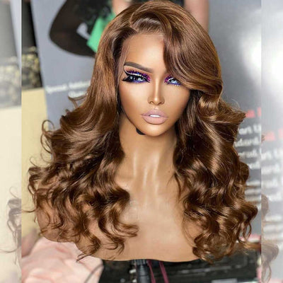 Hot Star Luxurious 180% Density HD Transparent 13x6 Lace Front Human Hair Wigs Honey Brown Colored Wigs Chest Length