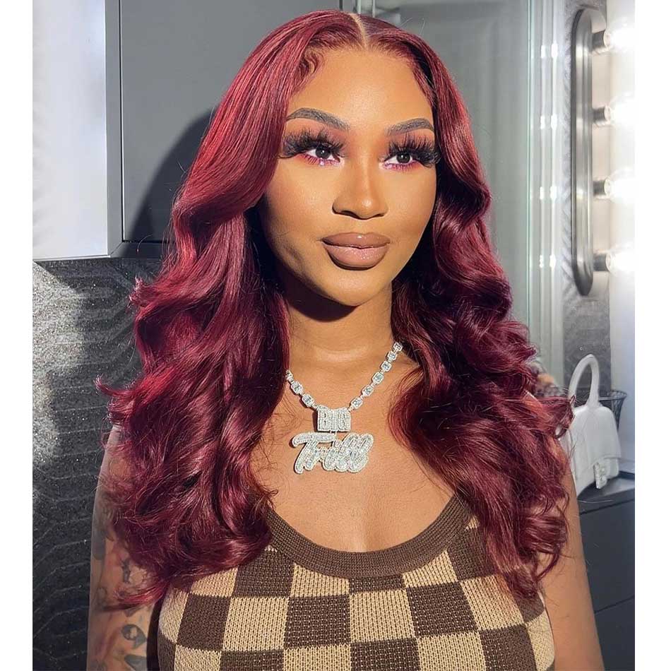 Hot Star HD Transparent 13x6 Lace Front Wig 6x4 Glueless Ready To Go Human Hair Wigs 99J Burgundy Colored Wigs Chest Length