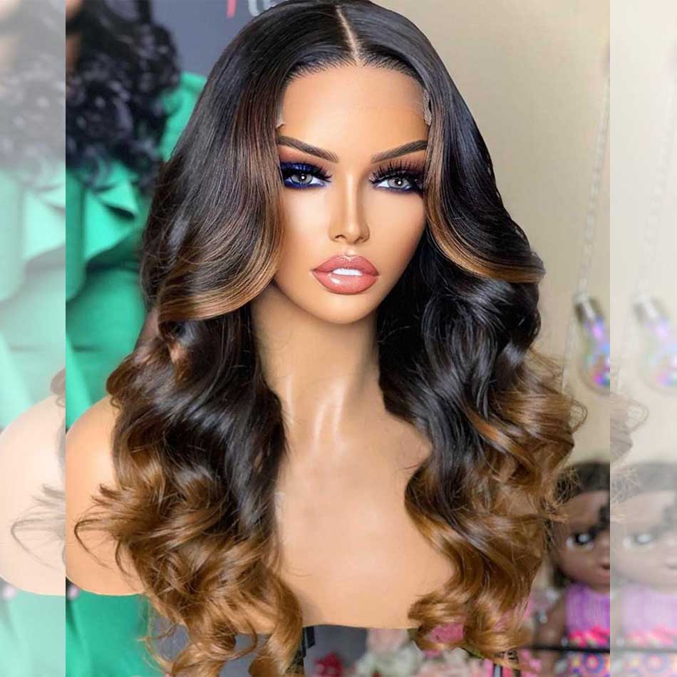 Hot Star Hairstylist Works 4x6 Glueless Lace Closure Wig Ready To Wear Human Hair Wigs Body Wave Ombre Brown Colored Wigs