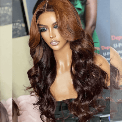 Hot Star Luxurious 180% Honey Brown Ombre Colored Wigs 4x6 Glueless Lace Closure Ready To Wear Human Hair Wigs