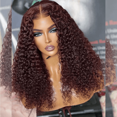 Hot Star Hairstylist Works 4x6 Glueless Lace Closure Curly Ready To Wear Human Hair Wigs 99j Wine Red Colored Wigs