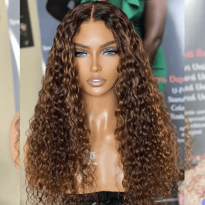 Hot Star Hairstylist Works 5x5 Lace Closure Curly Human Hair wigs Highlight Mixed Colored Wigs