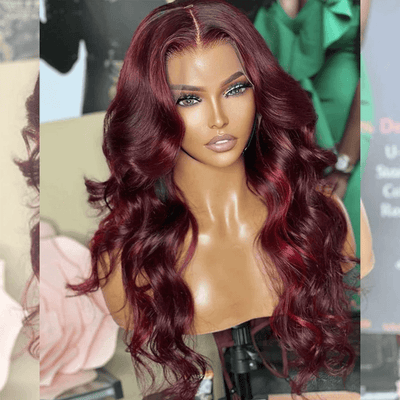 Hot Star Luxurious Little Red Highlights 99J Colored Wigs 13x6 Lace Front 6x5 Glueless Ready To Go Human Hair Wigs