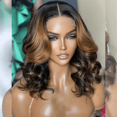 Hot Star Hairstylist Works 14 Inch Elegnt Short Wigs Ombre Highlight Blonde Colored Human Hair Wigs