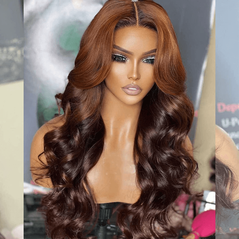 Hot Star Luxurious 180% Honey Brown Ombre Colored Wigs 4x6 Glueless Lace Closure Ready To Wear Human Hair Wigs