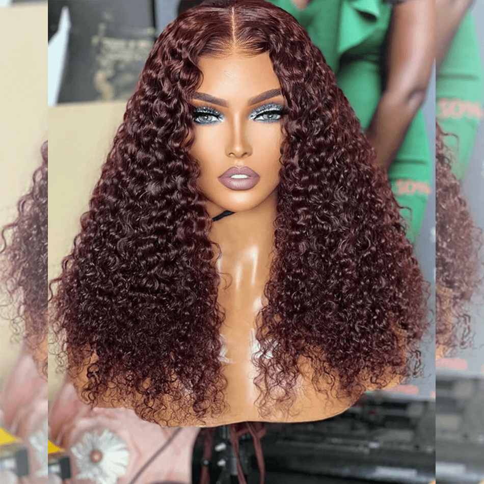 Hot Star Hairstylist Works 4x6 Glueless Lace Closure Curly Ready To Wear Human Hair Wigs 99j Wine Red Colored Wigs